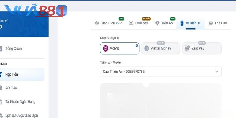 Nạp tiền VUA88 qua ví điện tử